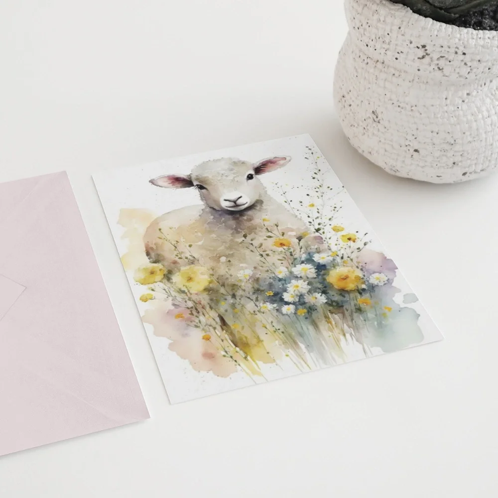 Watercolor Cute Floral Sheep Lamb Wall Art Illustration Print Poster Unframed - Picture 6 of 6